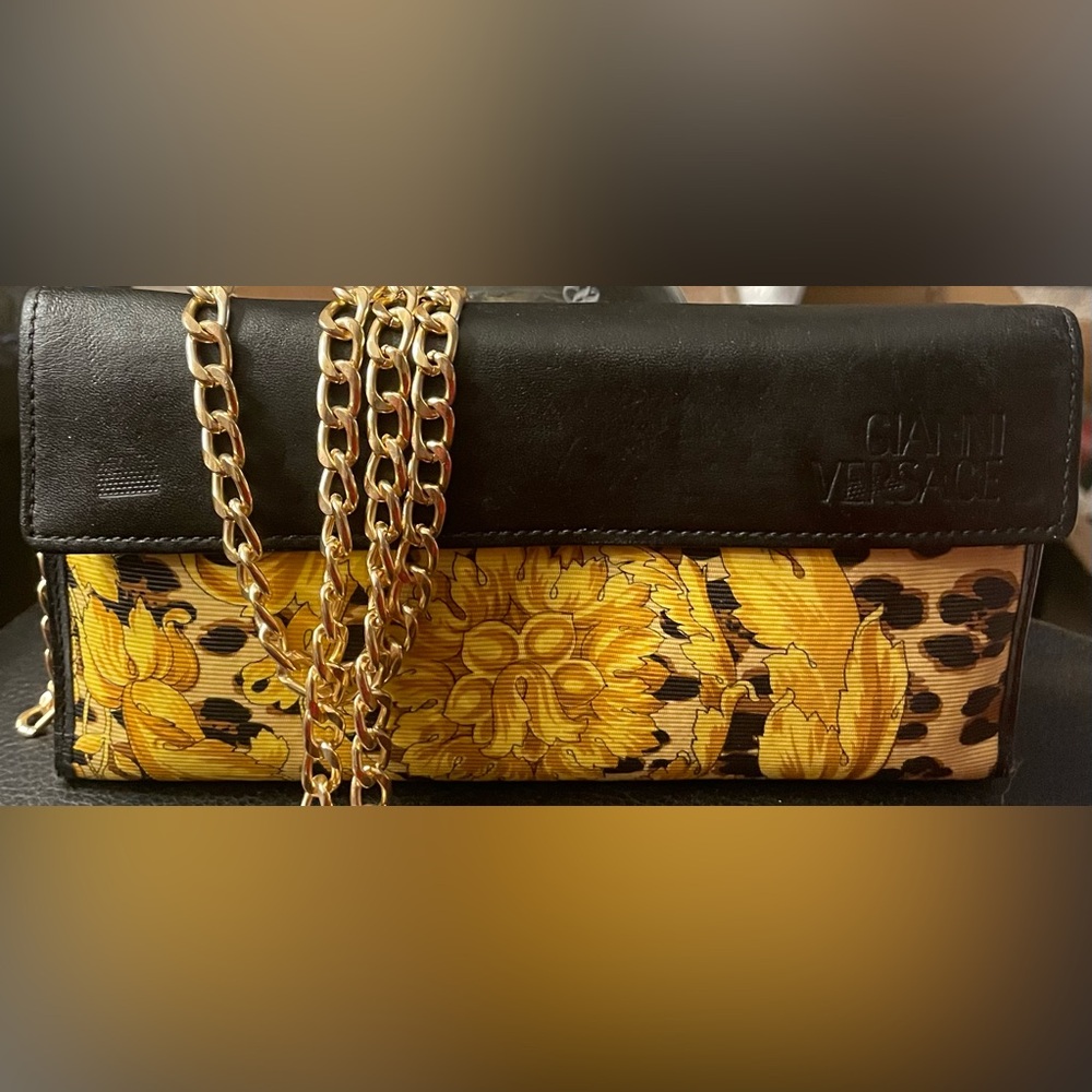 Versace Black & Yellow Floral Chain Clutch
